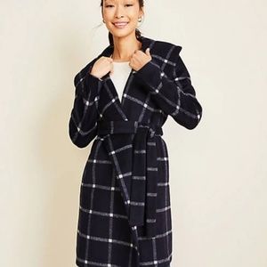 ANN TAYLOR PETITE WINDOWPANE SHAWL COLLAR WRAPCOAT